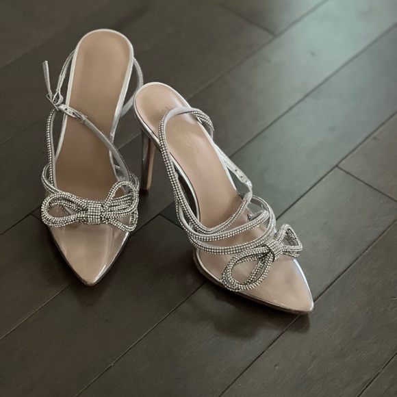 Fashion Nova Shoes - Fashion Nova Silver Heels with Rhinestone Accent